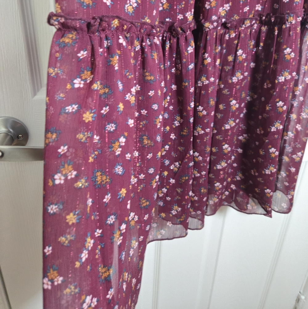 Zunie Smocked Floral Midi Dress | Juniors 14 - Fits Women’s XS–S | Wine Berry - Picture 8 of 17